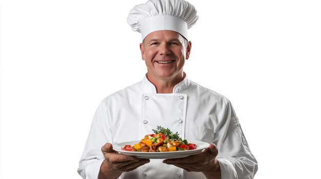 Uśmiechnięty kucharz z talerzem